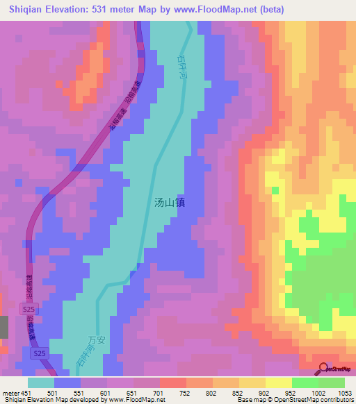 Shiqian,China Elevation Map