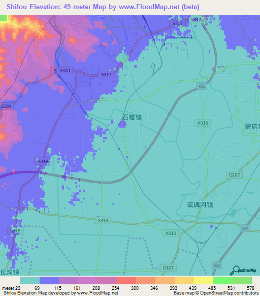 Shilou,China Elevation Map