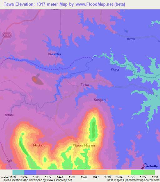 Tawa,Kenya Elevation Map