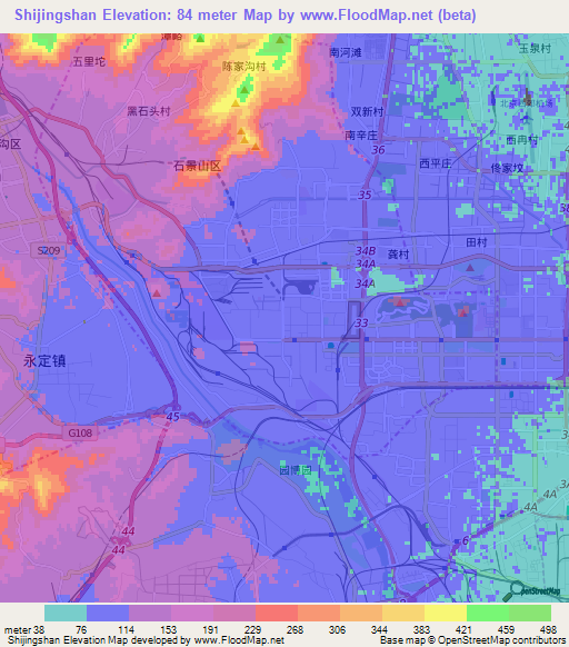 Shijingshan,China Elevation Map