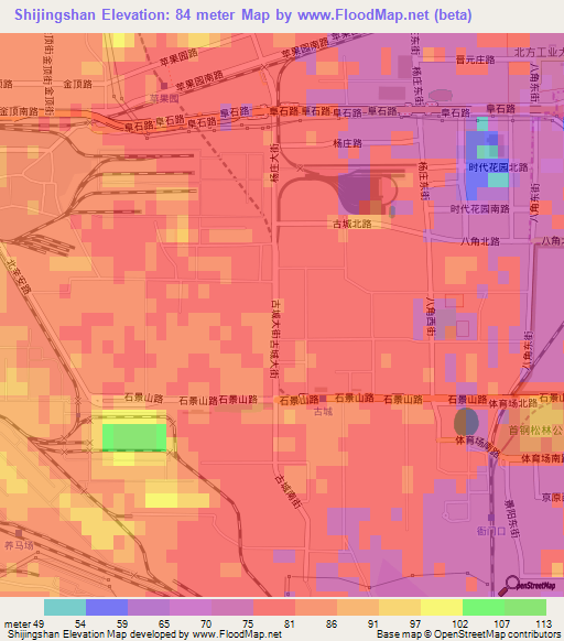 Shijingshan,China Elevation Map