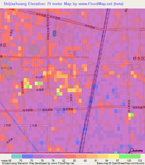 Shijiazhuang,China Elevation Map