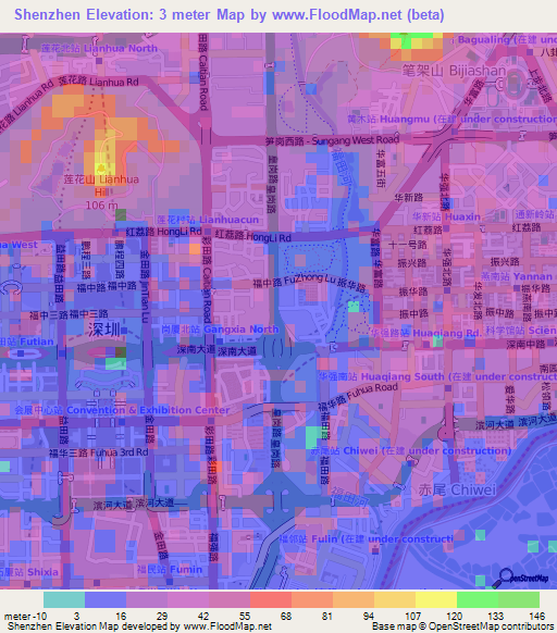 Shenzhen,China Elevation Map