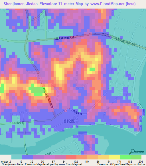 Shenjiamen Jiedao,China Elevation Map