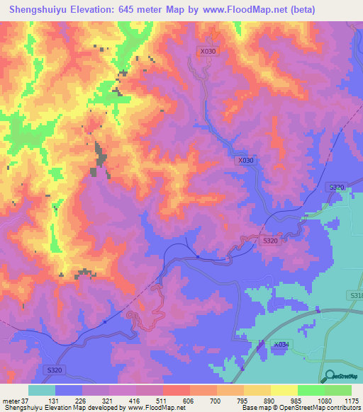 Shengshuiyu,China Elevation Map