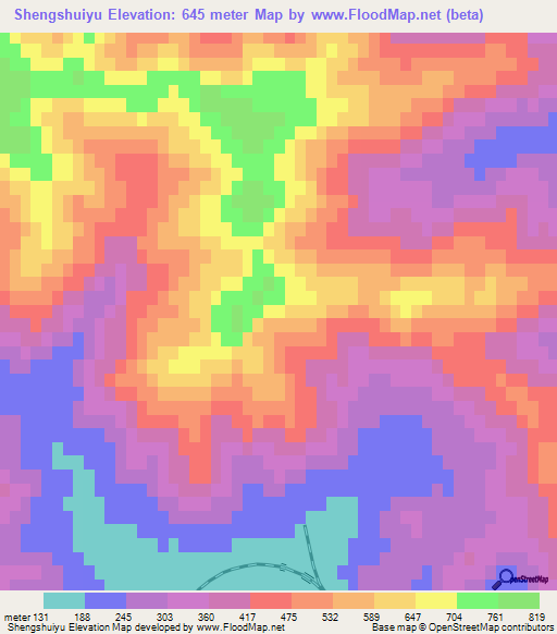 Shengshuiyu,China Elevation Map
