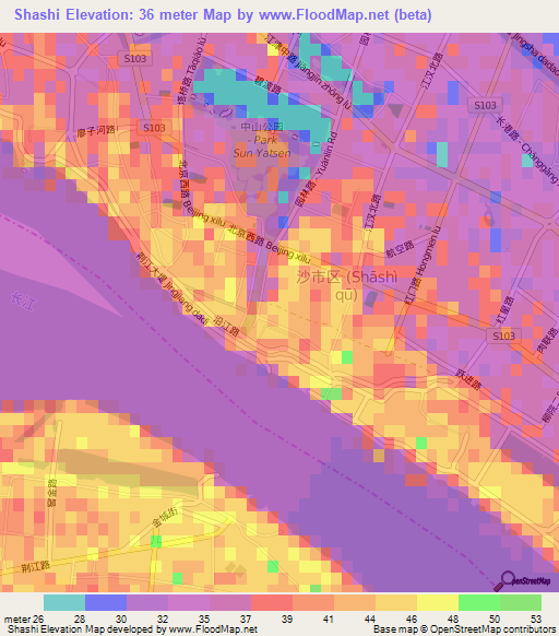 Shashi,China Elevation Map
