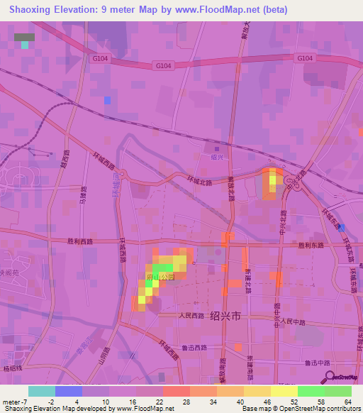 Shaoxing,China Elevation Map