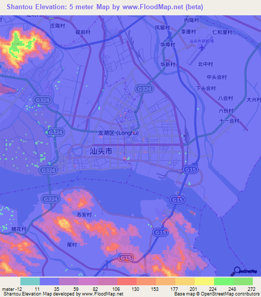 Shantou,China Elevation Map