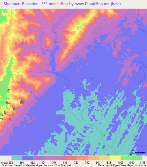 Shanmen,China Elevation Map