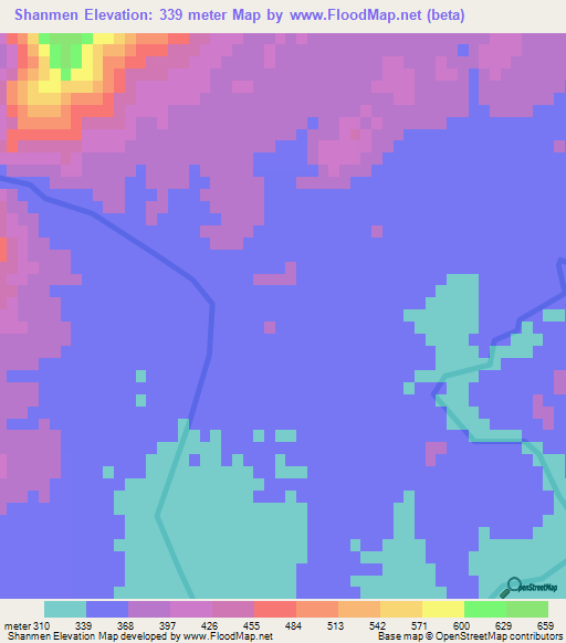 Shanmen,China Elevation Map