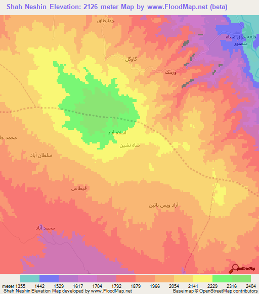 Shah Neshin,Iran Elevation Map