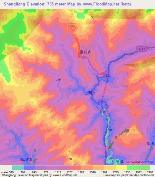 Shangliang,China Elevation Map