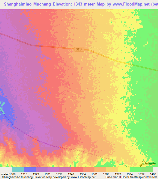 Shanghaimiao Muchang,China Elevation Map