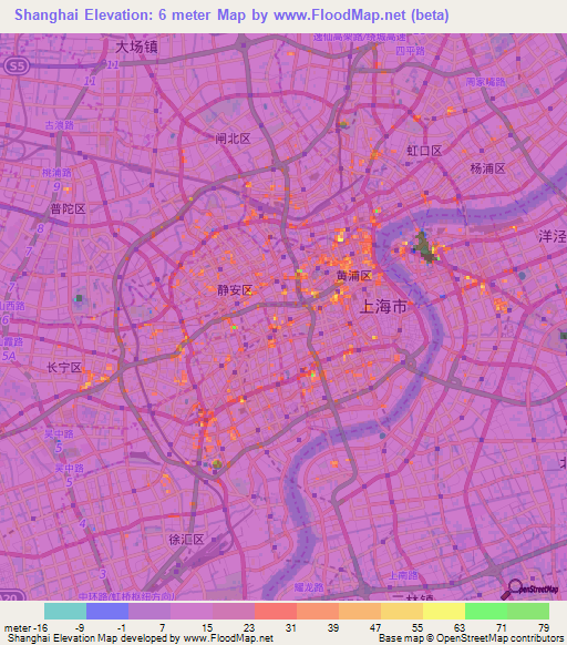 Shanghai,China Elevation Map