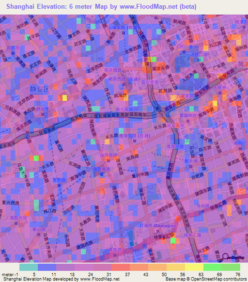 Shanghai,China Elevation Map