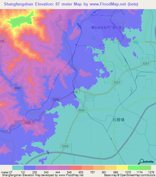 Shangfangshan,China Elevation Map