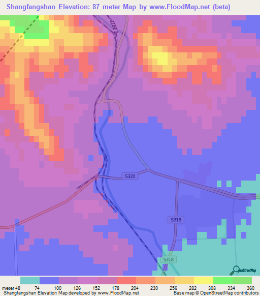 Shangfangshan,China Elevation Map