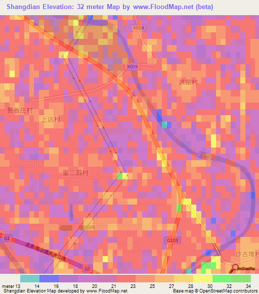 Shangdian,China Elevation Map