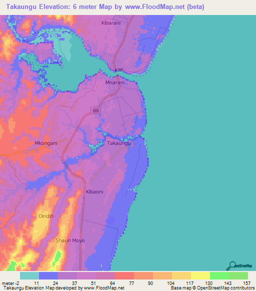 Takaungu,Kenya Elevation Map