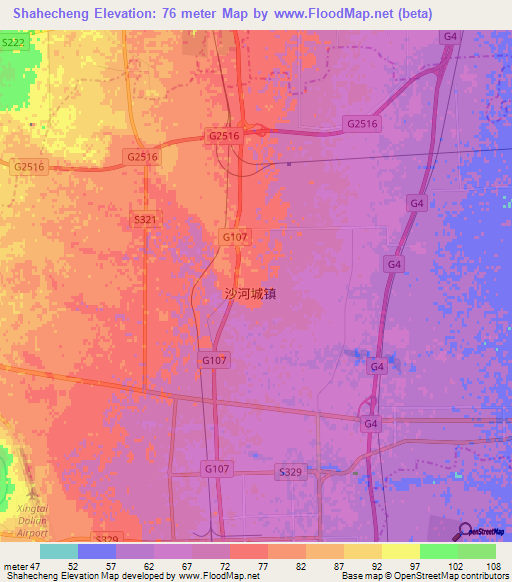 Shahecheng,China Elevation Map