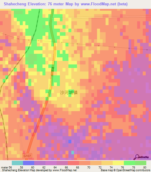 Shahecheng,China Elevation Map