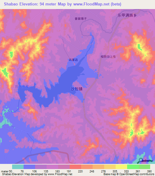 Shabao,China Elevation Map