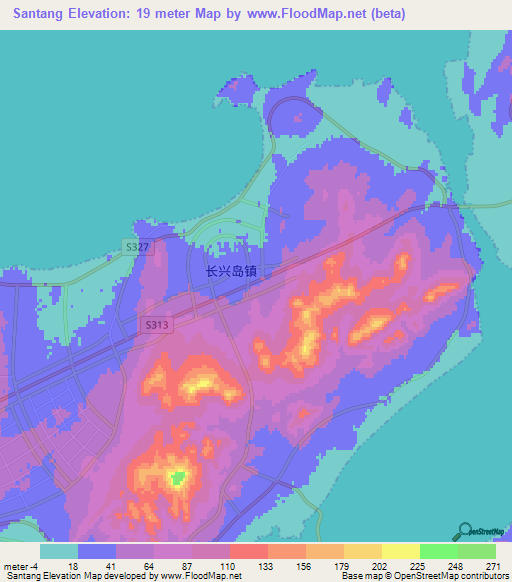 Santang,China Elevation Map