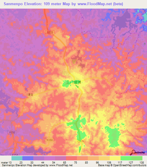 Sanmenpo,China Elevation Map