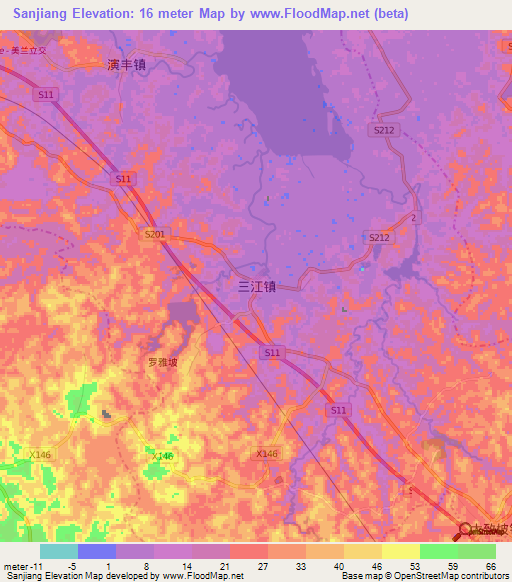 Sanjiang,China Elevation Map