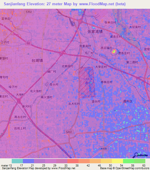 Sanjianfang,China Elevation Map