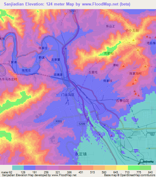 Sanjiadian,China Elevation Map