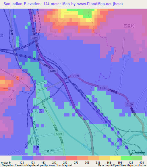 Sanjiadian,China Elevation Map