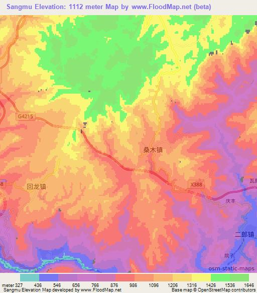 Sangmu,China Elevation Map