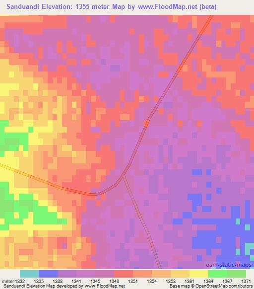 Sanduandi,China Elevation Map