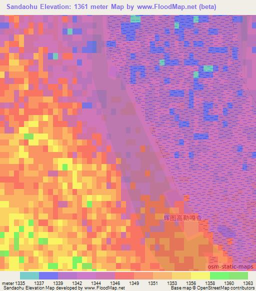 Sandaohu,China Elevation Map