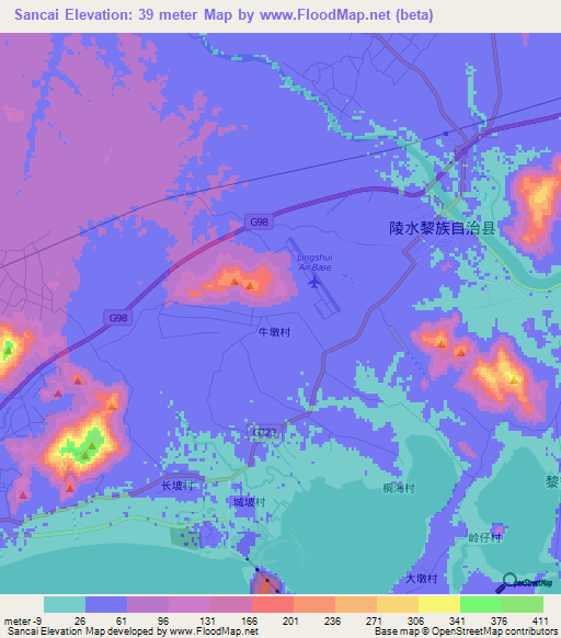 Sancai,China Elevation Map