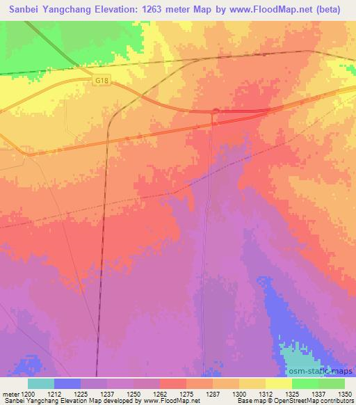 Sanbei Yangchang,China Elevation Map