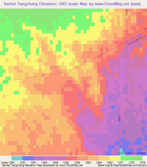 Sanbei Yangchang,China Elevation Map