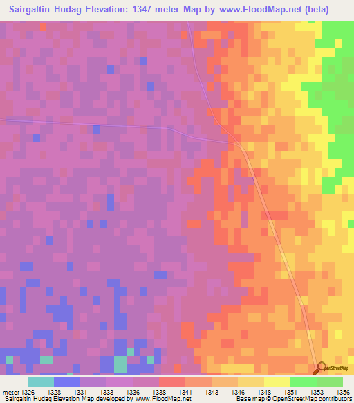 Sairgaltin Hudag,China Elevation Map