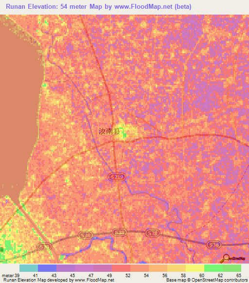 Runan,China Elevation Map