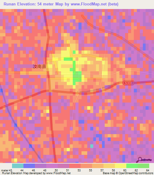Runan,China Elevation Map