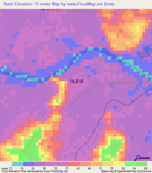 Ruixi,China Elevation Map