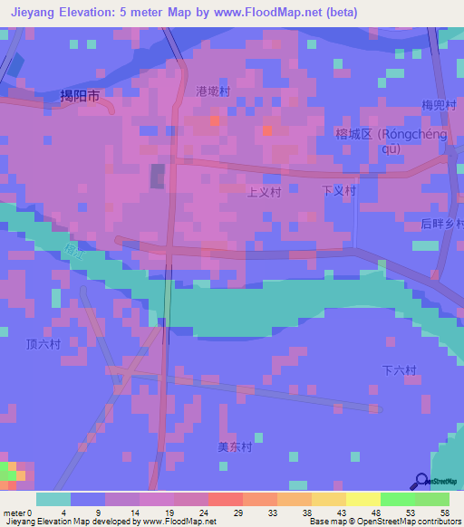 Jieyang,China Elevation Map