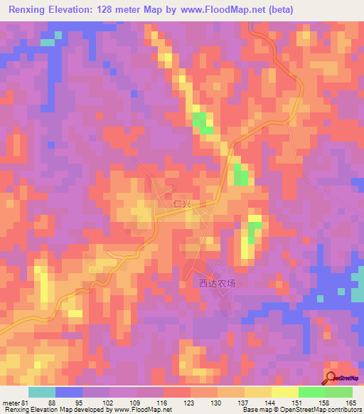 Renxing,China Elevation Map