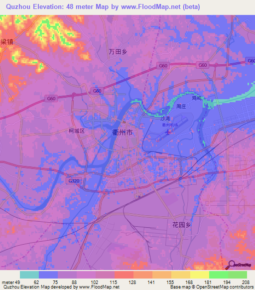 Quzhou,China Elevation Map