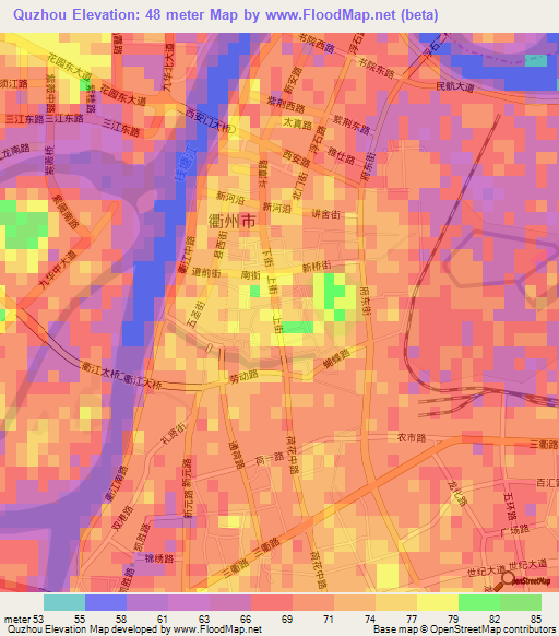 Quzhou,China Elevation Map
