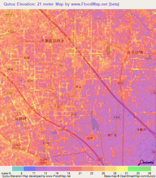 Qutou,China Elevation Map