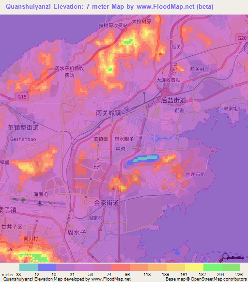Quanshuiyanzi,China Elevation Map