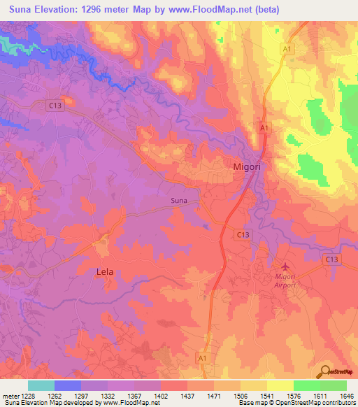 Suna,Kenya Elevation Map